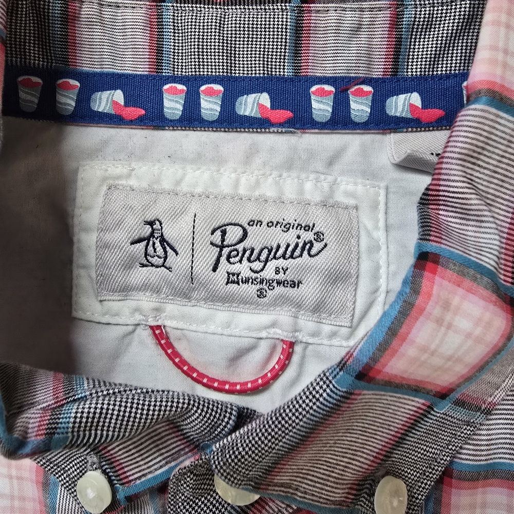 Penguin Men's Plaid Short Sleeve Shirt - Gray and Pink Sz. Small - Picture 2 of 10